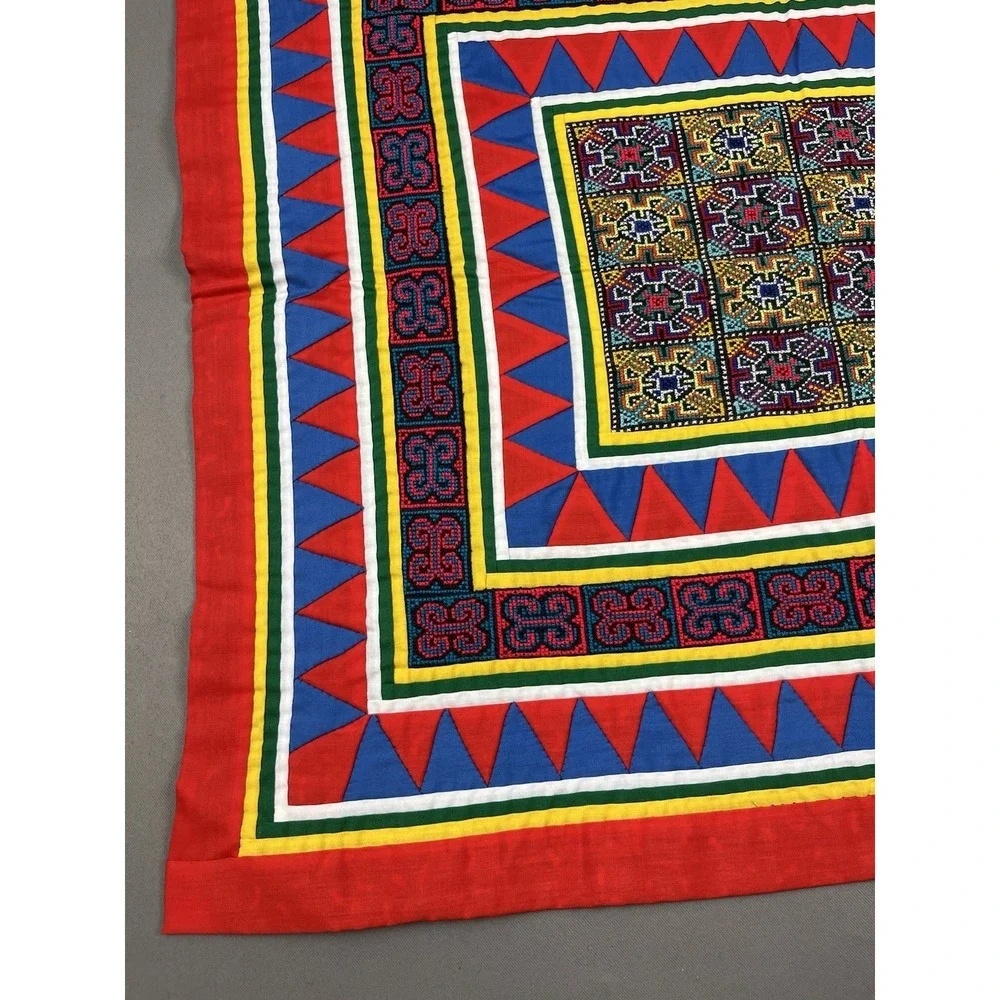 Vintage Hmong Embroidered‎ Handmade Folk Art Cloth Pillow Cover 21 X 23